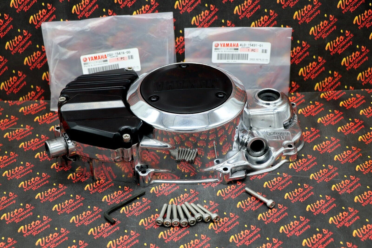 NEW POLISHED Banshee clutch engine cover OEM FACTORY + OEM inserts + bolt kit 6