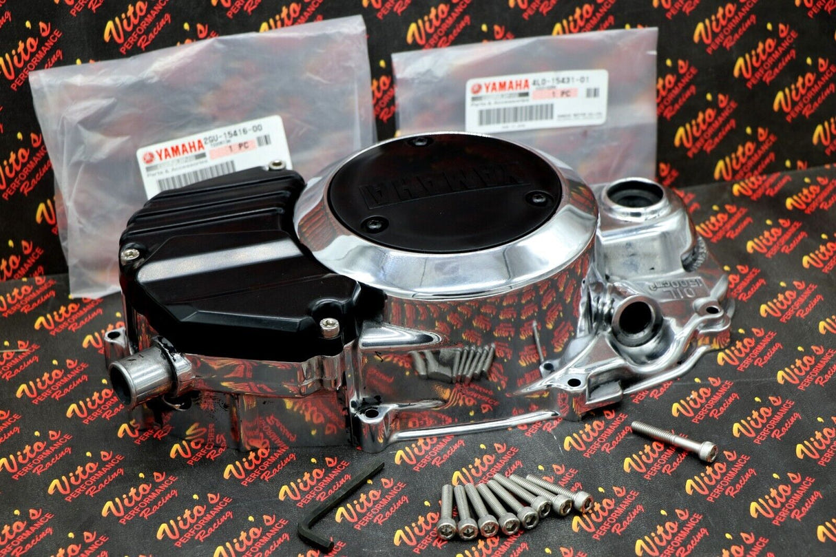 NEW POLISHED Banshee clutch engine cover OEM FACTORY + OEM inserts + bolt kit 7