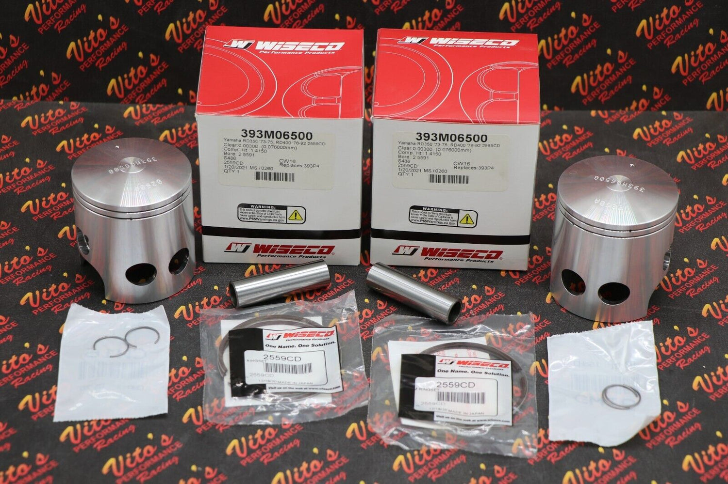 1973-1975 YAMAHA RD350 WISECO 1.00MM / .040" OVERSIZED 65.00MM BORE PISTON KIT 1