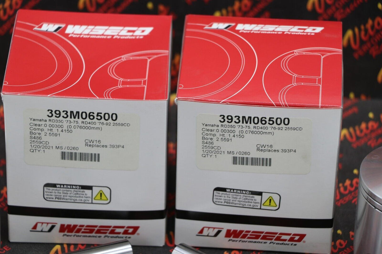1973-1975 YAMAHA RD350 WISECO 1.00MM / .040" OVERSIZED 65.00MM BORE PISTON KIT 4