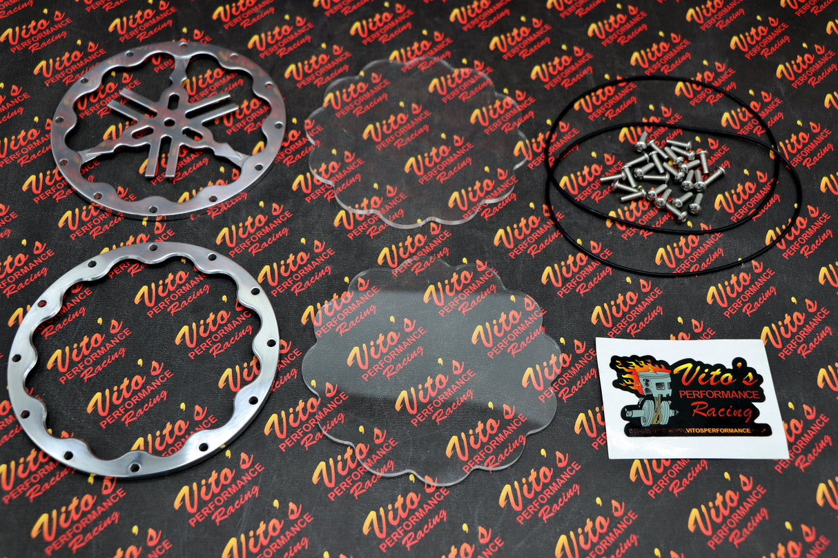 SILVER inserts clear cover + O-ring + screws Vito's Banshee billet clutch cover