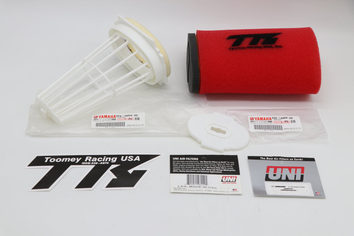 Yamaha Banshee OEM factory AIR FILTER CAGE GUIDE w/ TOOMEY UNI filter + END CAP