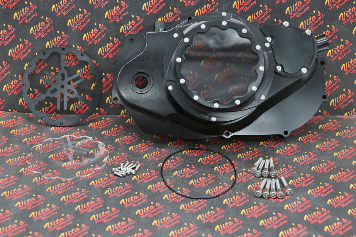 CLUTCH COVER + LOCK UP KIT Billet aluminum Yamaha Banshee clear window BLACK