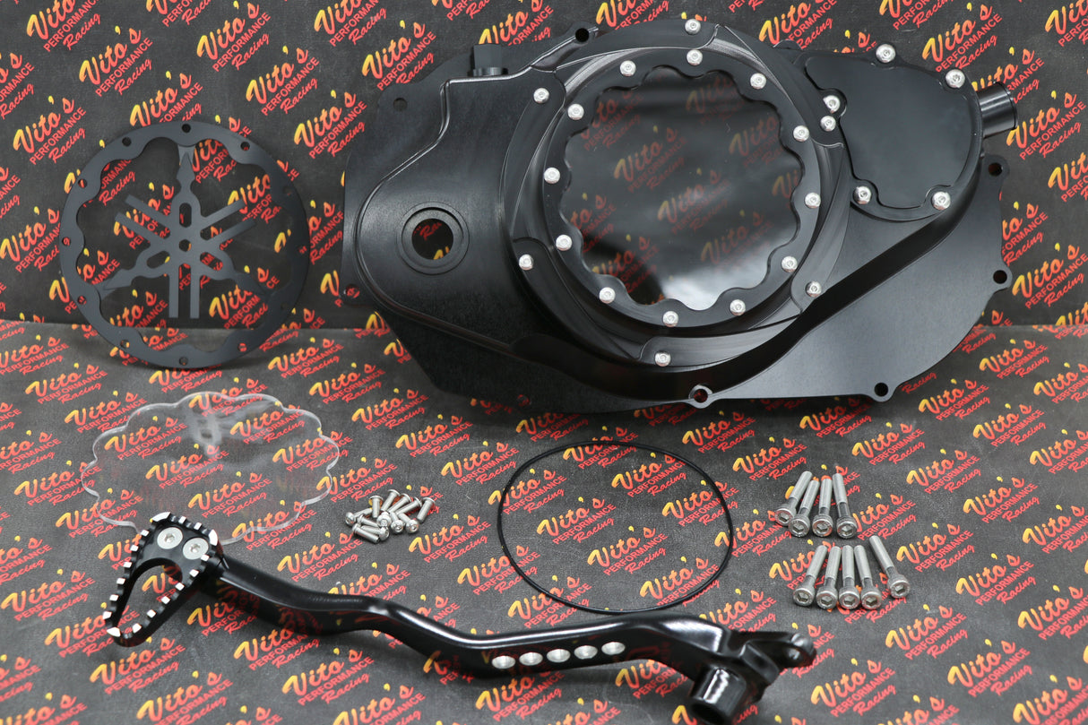CLUTCH COVER + LEVER Billet aluminum Yamaha Banshee clear window BLACK