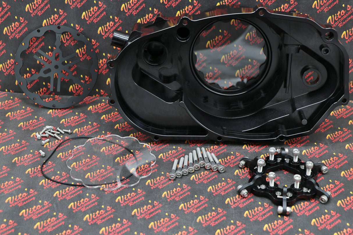 CLUTCH COVER + LOCK UP KIT Billet aluminum Yamaha Banshee clear window BLACK