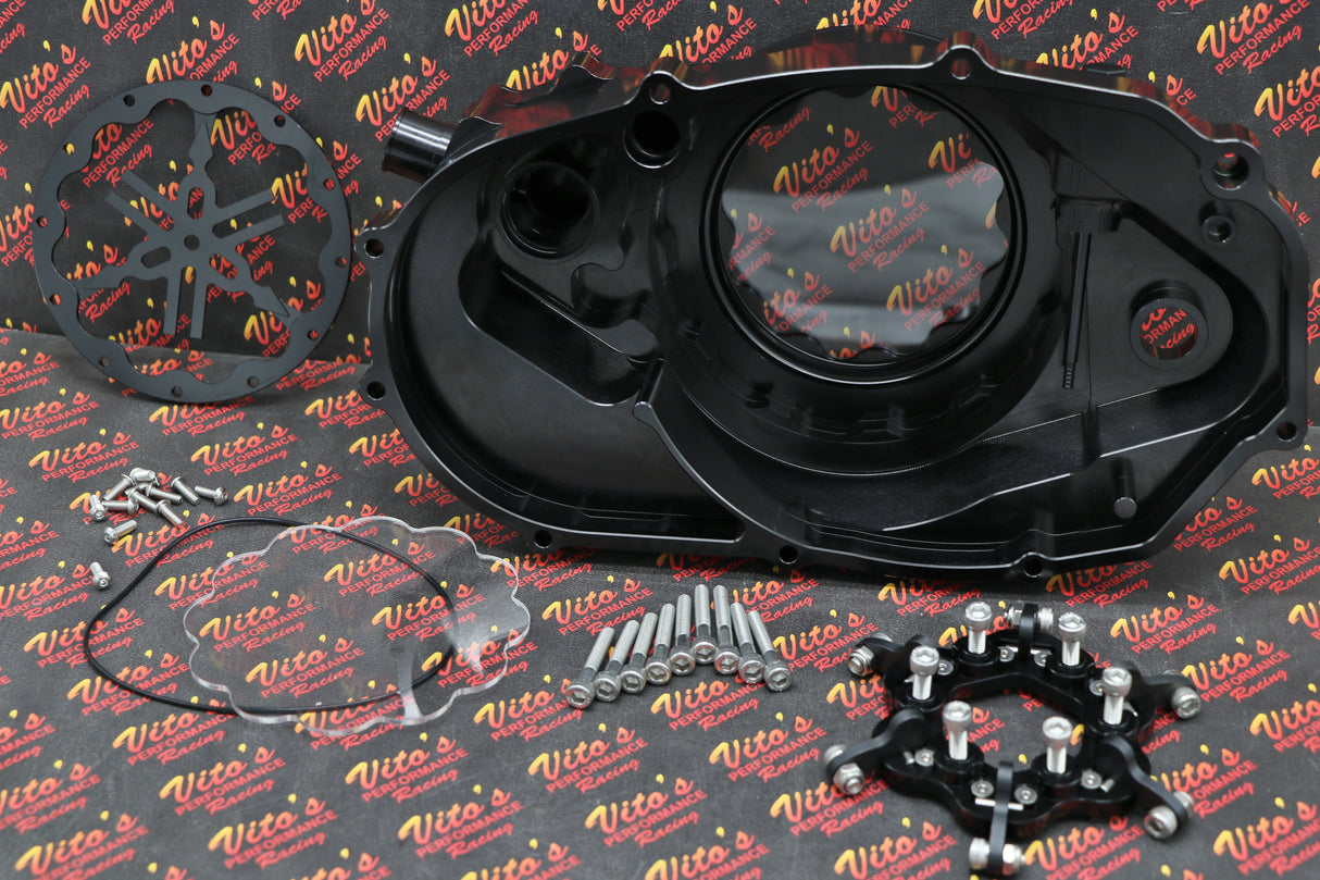 CLUTCH COVER + LOCK UP KIT Billet aluminum Yamaha Banshee clear window BLACK