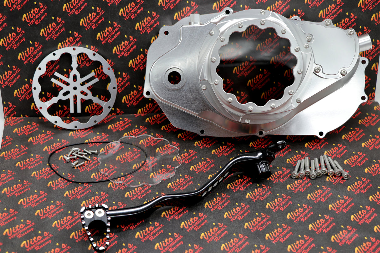 CLUTCH COVER + LEVER Billet aluminum Yamaha Banshee clear window SILVER