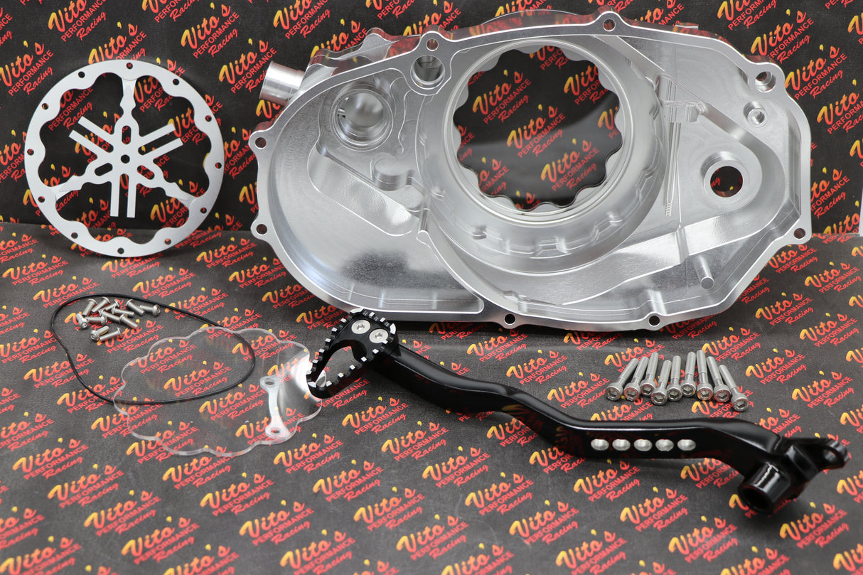CLUTCH COVER + LEVER Billet aluminum Yamaha Banshee clear window SILVER