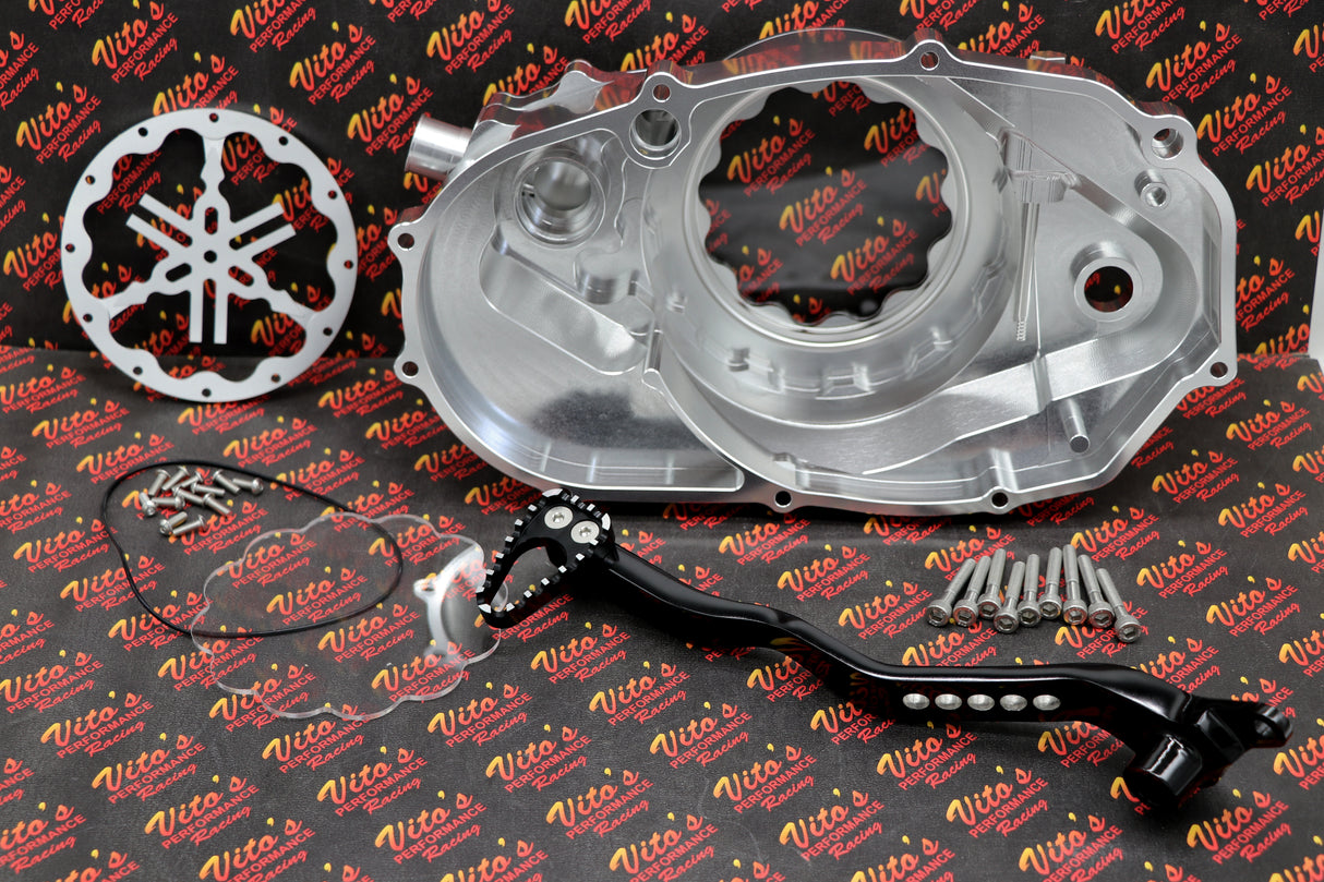 CLUTCH COVER + LEVER Billet aluminum Yamaha Banshee clear window SILVER