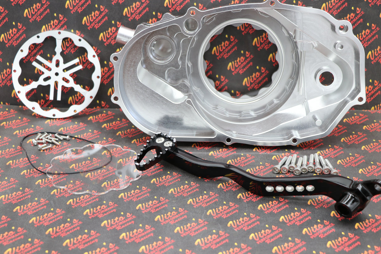 CLUTCH COVER + LEVER Billet aluminum Yamaha Banshee clear window SILVER