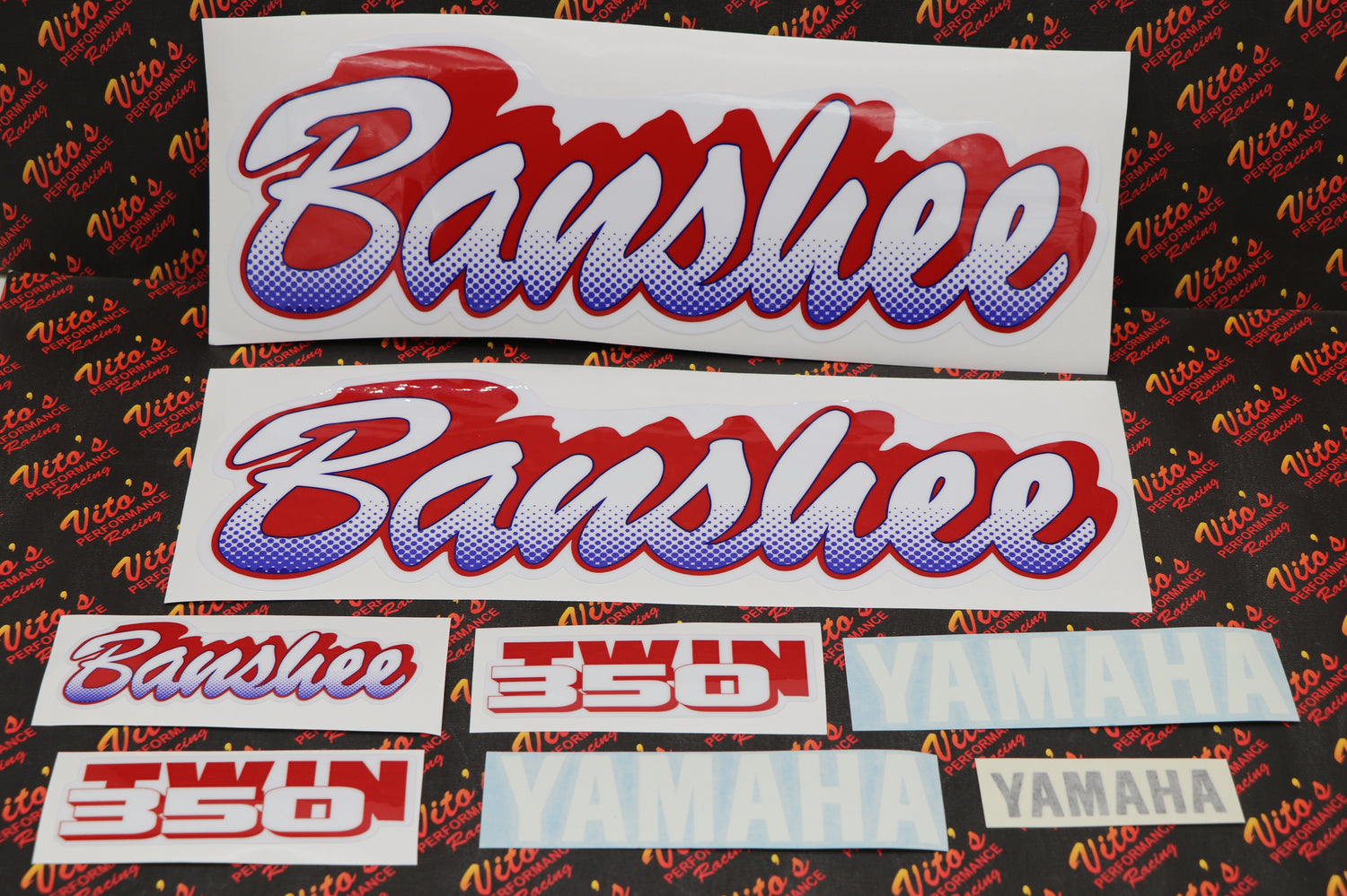 Vito's vinyl decal graphics kit 14MIL sticker Yamaha Banshee WHITE RED 1990 1