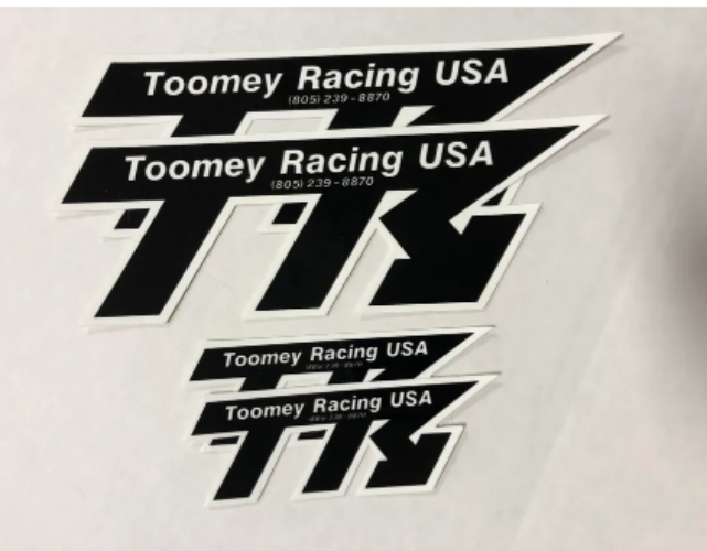 4 x TOOMEY RACING STICKER PACK (2 LG 8", 2 SM 4") VINYL Banshee Blaster