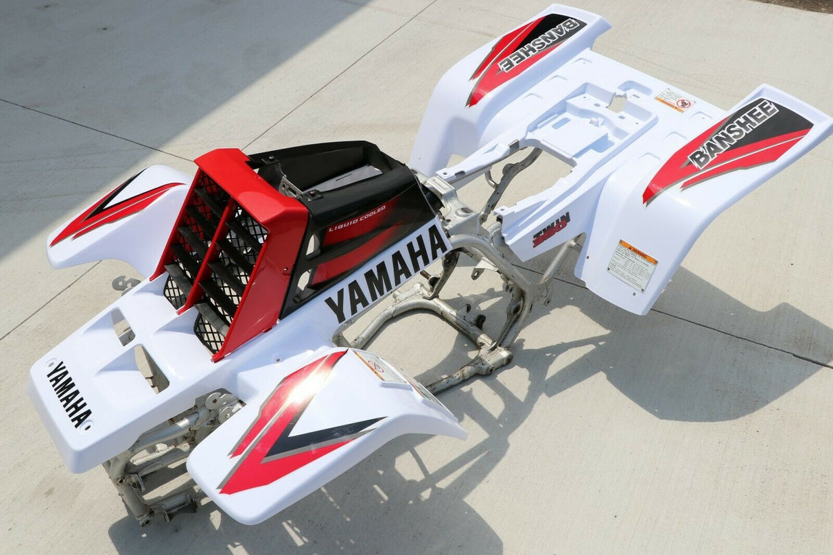 Yamaha Banshee fenders + gas tank plastic + grill + graphics WHITE and RED 2000 2
