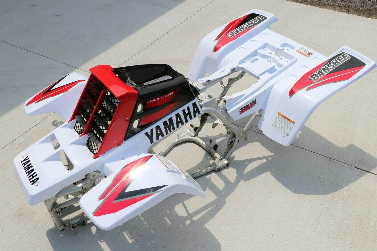 Yamaha Banshee fenders + gas tank plastic + grill + graphics WHITE and RED 2000 11