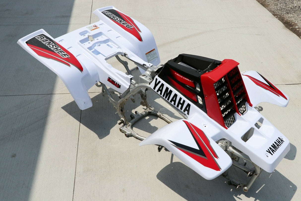 Yamaha Banshee fenders + gas tank plastic + grill + graphics WHITE and RED 2000 12