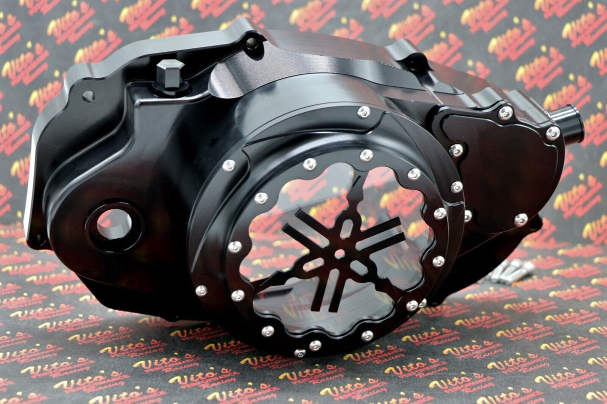 Billet aluminum Yamaha Banshee lock up CLUTCH COVER clear window BLACK + LOGO 1