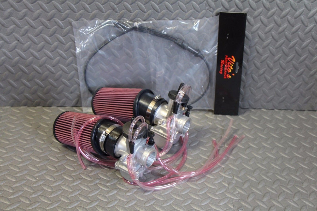 NEW 2 x 35mm carburetors carbs + throttle cable Banshee + pod filters + intakes 5