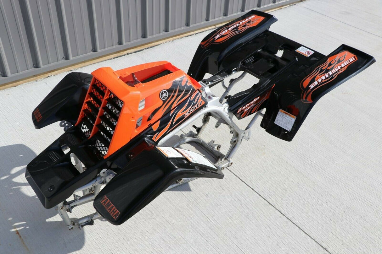 Yamaha Banshee fenders + gas tank plastic + grill + graphics BLACK ORANGE Set A 2