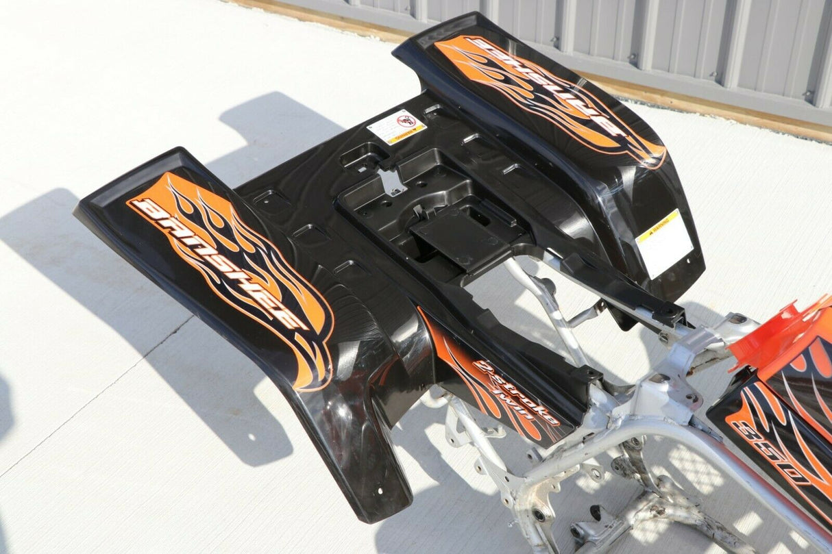 Yamaha Banshee fenders + gas tank plastic + grill + graphics BLACK ORANGE Set A 6