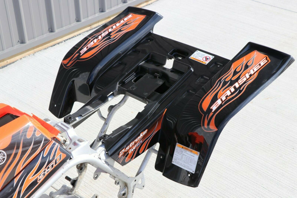 Yamaha Banshee fenders + gas tank plastic + grill + graphics BLACK ORANGE Set A 7