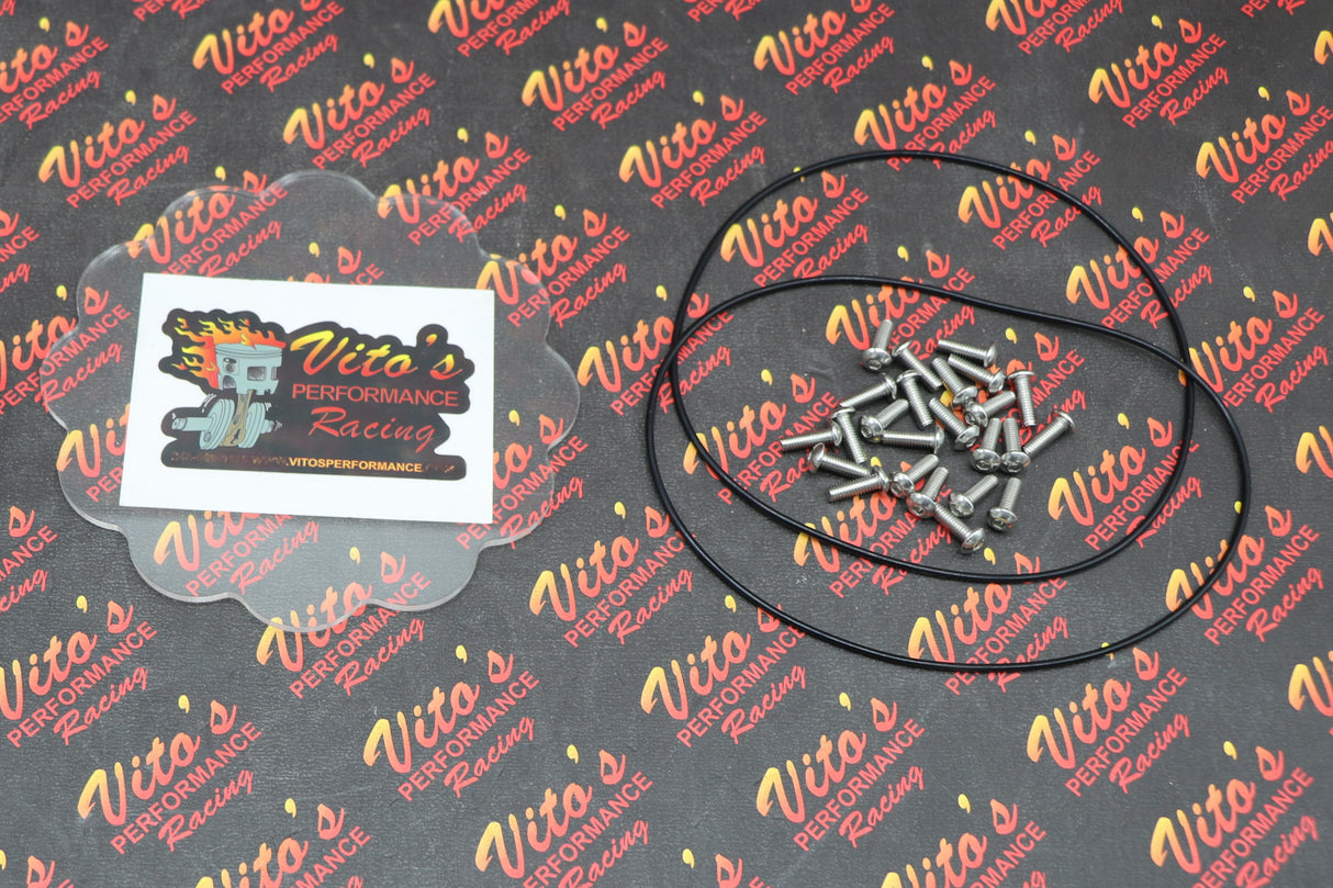 SILVER Lexan insert clear cover O-ring screws Vito's Banshee billet stator cover