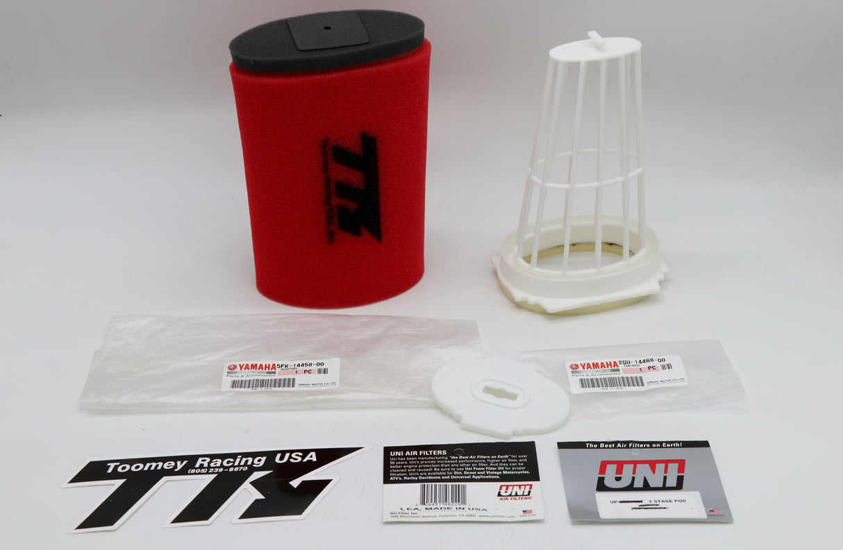 Yamaha Banshee OEM factory AIR FILTER CAGE GUIDE w/ TOOMEY UNI filter + END CAP