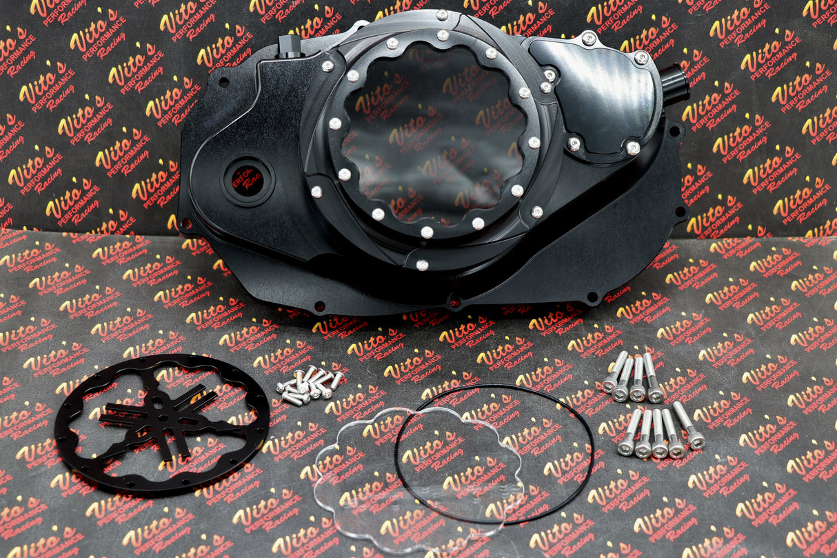 CLUTCH COVER + LOCK UP KIT Billet aluminum Yamaha Banshee clear window BLACK