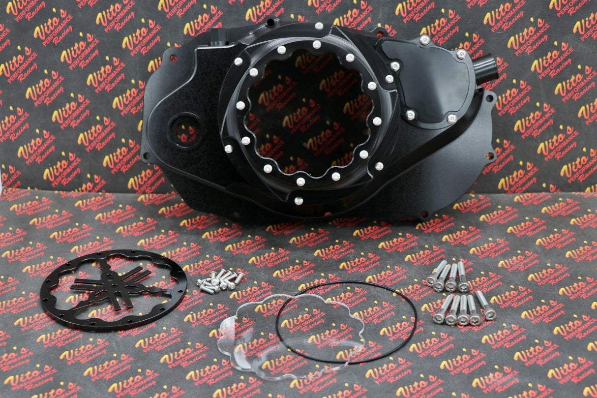 CLUTCH COVER + LOCK UP KIT Billet aluminum Yamaha Banshee clear window BLACK
