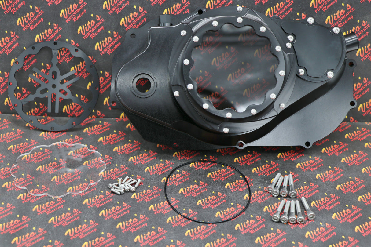 CLUTCH COVER + LOCK UP KIT Billet aluminum Yamaha Banshee clear window BLACK