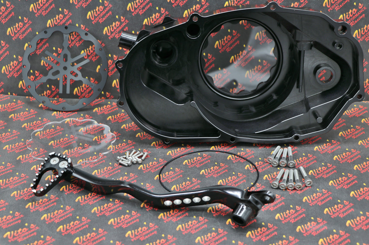 CLUTCH COVER + LEVER Billet aluminum Yamaha Banshee clear window BLACK