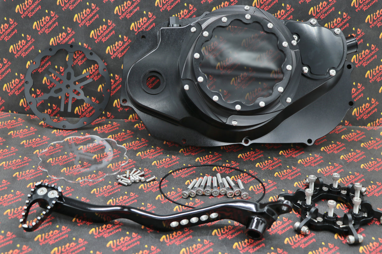 CLUTCH COVER + LOCK UP KIT Billet aluminum Yamaha Banshee clear window BLACK