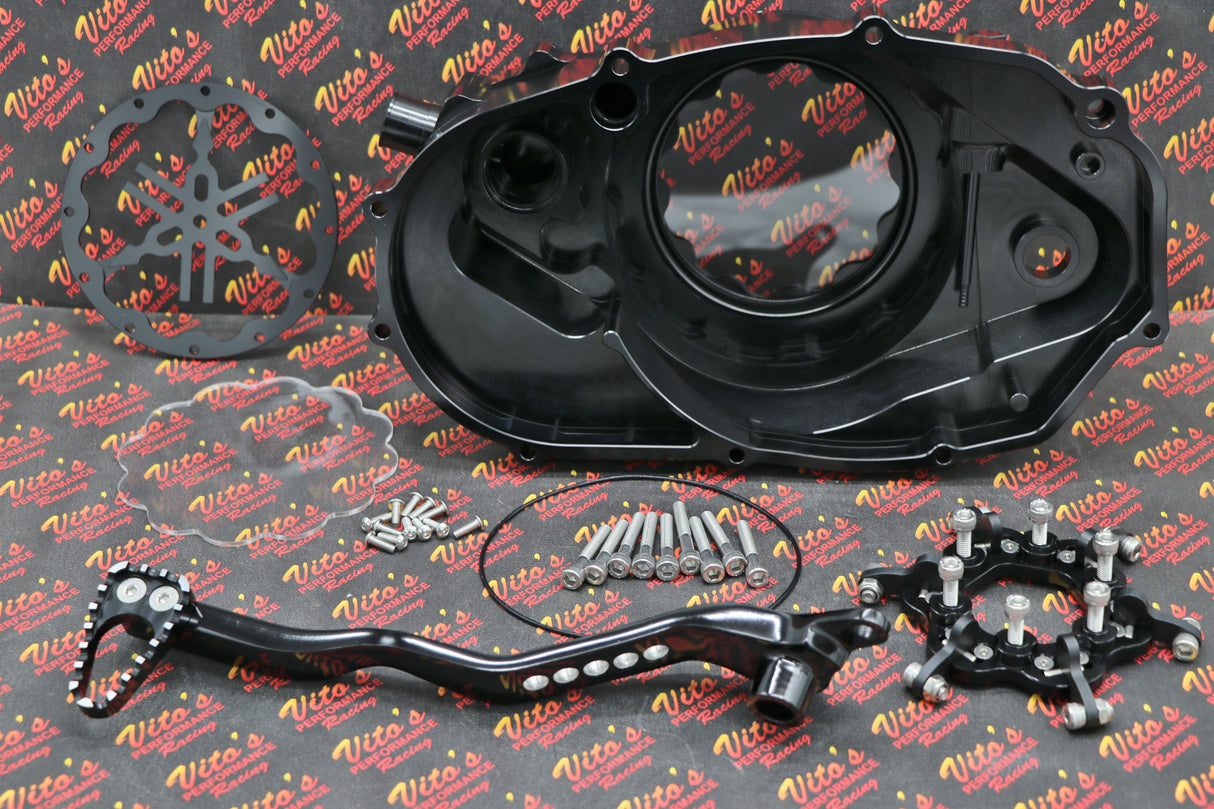 CLUTCH COVER + LOCK UP KIT Billet aluminum Yamaha Banshee clear window BLACK