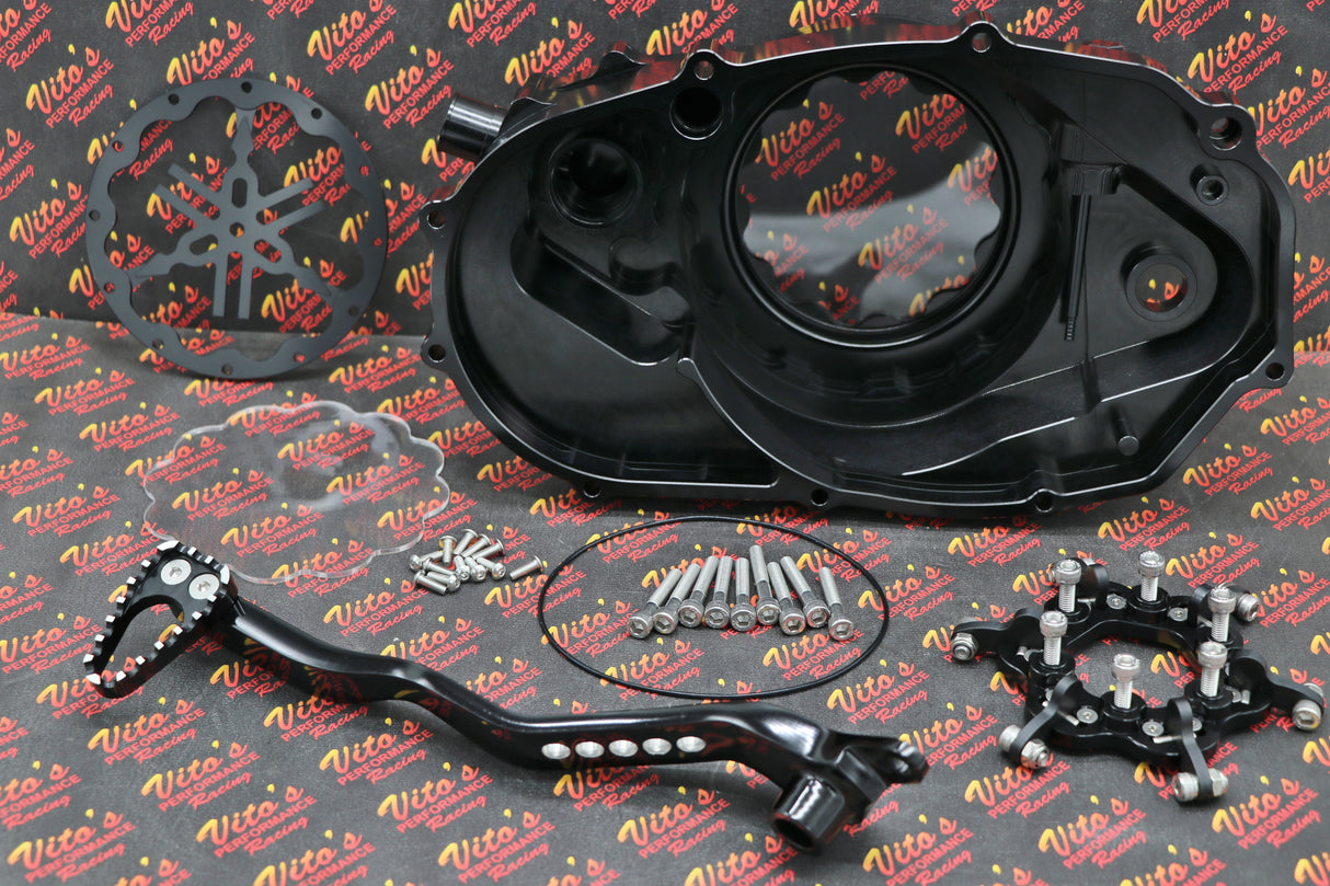 CLUTCH COVER + LOCK UP KIT Billet aluminum Yamaha Banshee clear window BLACK