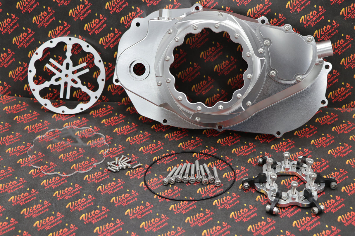CLUTCH COVER + LOCK UP + LEVER Billet aluminum Yamaha Banshee clear window SILVER