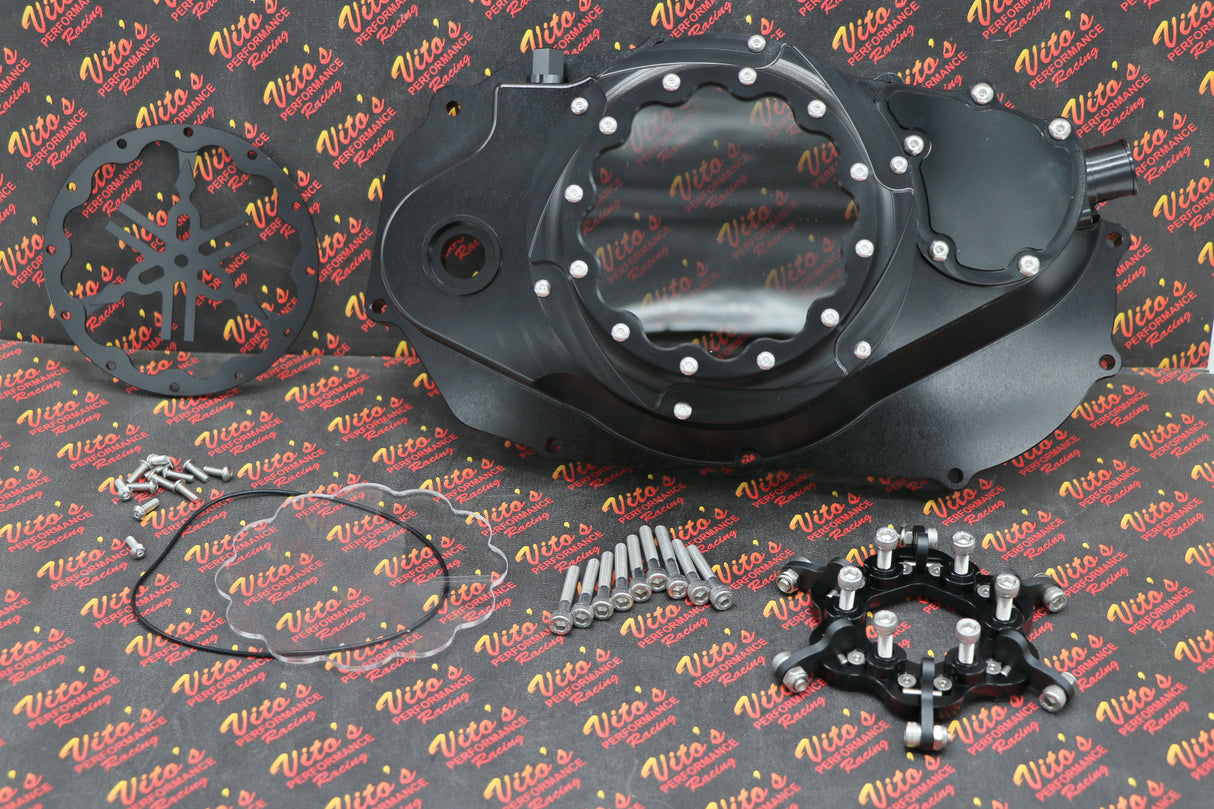 CLUTCH COVER + LOCK UP KIT Billet aluminum Yamaha Banshee clear window BLACK