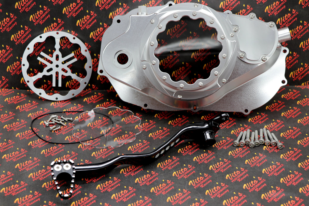 CLUTCH COVER + LEVER Billet aluminum Yamaha Banshee clear window SILVER