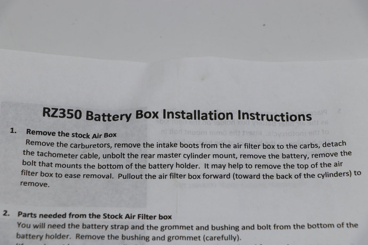 RZ-350 BATTERY BOX for airbox delete by Toomey Designs