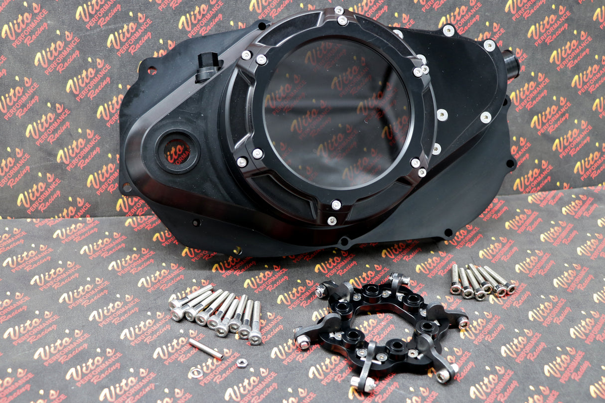 CLUTCH COVER + LOCK UP KIT Billet aluminum Yamaha Banshee clear window BLACK