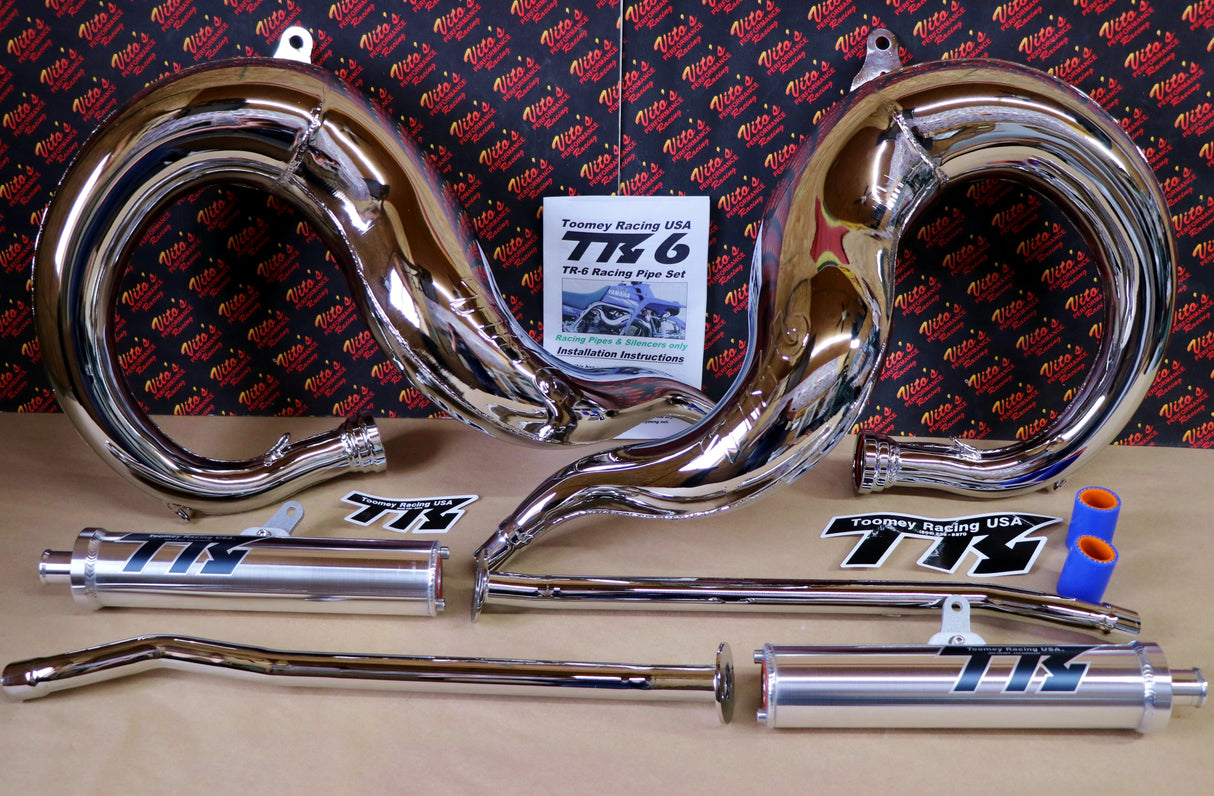 NEW Yamaha Banshee CHROME Toomey Racing T6 Pipes + T-6 silencers 1987-2006